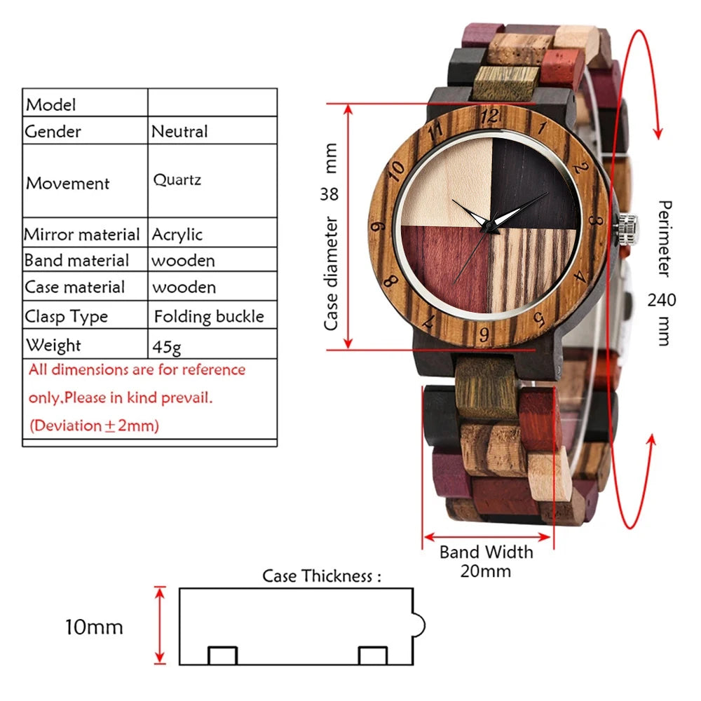 Top Luxury Brand Ladies Full Wood Color Watch Fashion Quartz Wood Wristwatches Bracelet Couple Watch Birthday Gift for Women