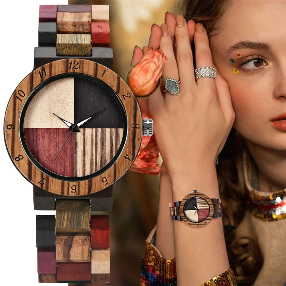 Top Luxury Brand Ladies Full Wood Color Watch Fashion Quartz Wood Wristwatches Bracelet Couple Watch Birthday Gift for Women