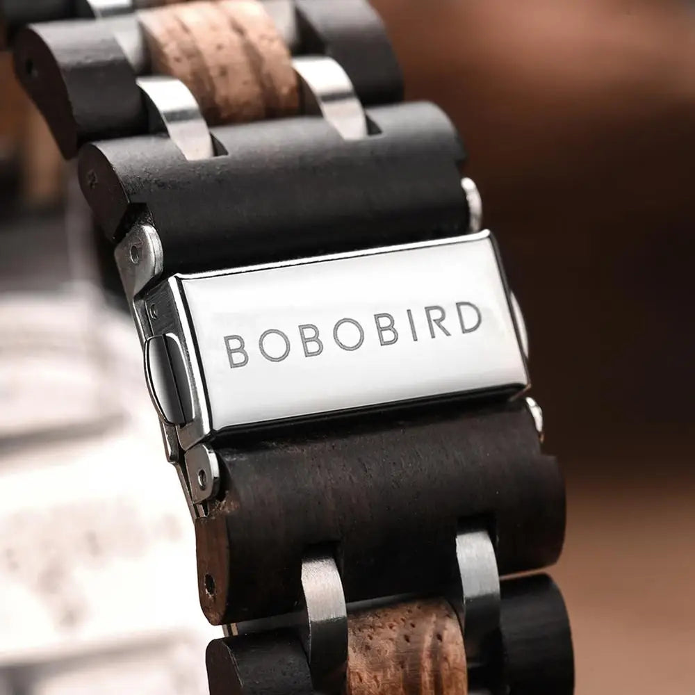 BOBO BIRD Wood Watch Men Luxury Stylish Wooden Timepieces Chronograph Quartz Watches Great Gift for Him Box erkek kol saati OEM