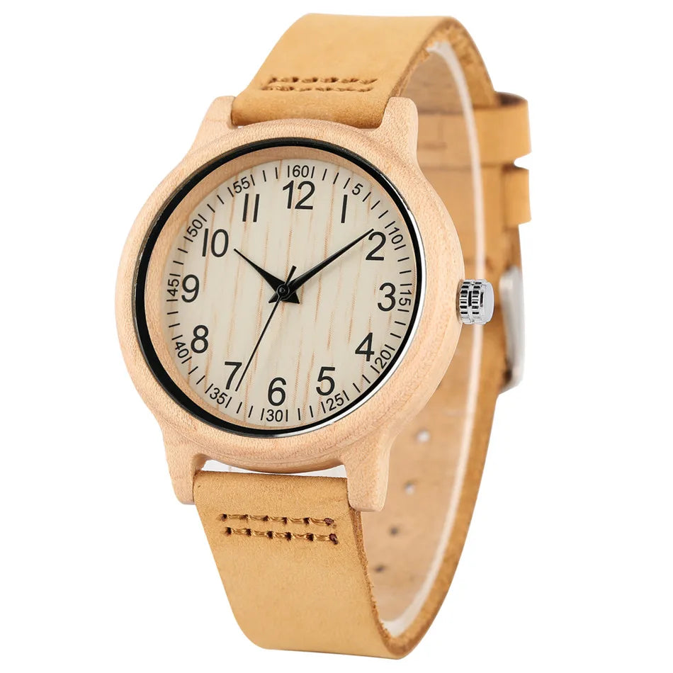 Classic Roman Numerals Display Maple Wood Women's Watches Trendy Brown Genuine Leather Wristband New Fashion Lady Wooden Watch