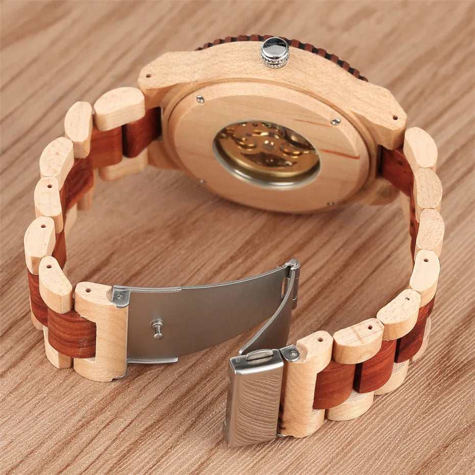 Roman Numerals Display Wooden Men Watch Automatic Mechanical Wood Bangle Wristwatch Self-Winding Luxury Male Clock New 2019