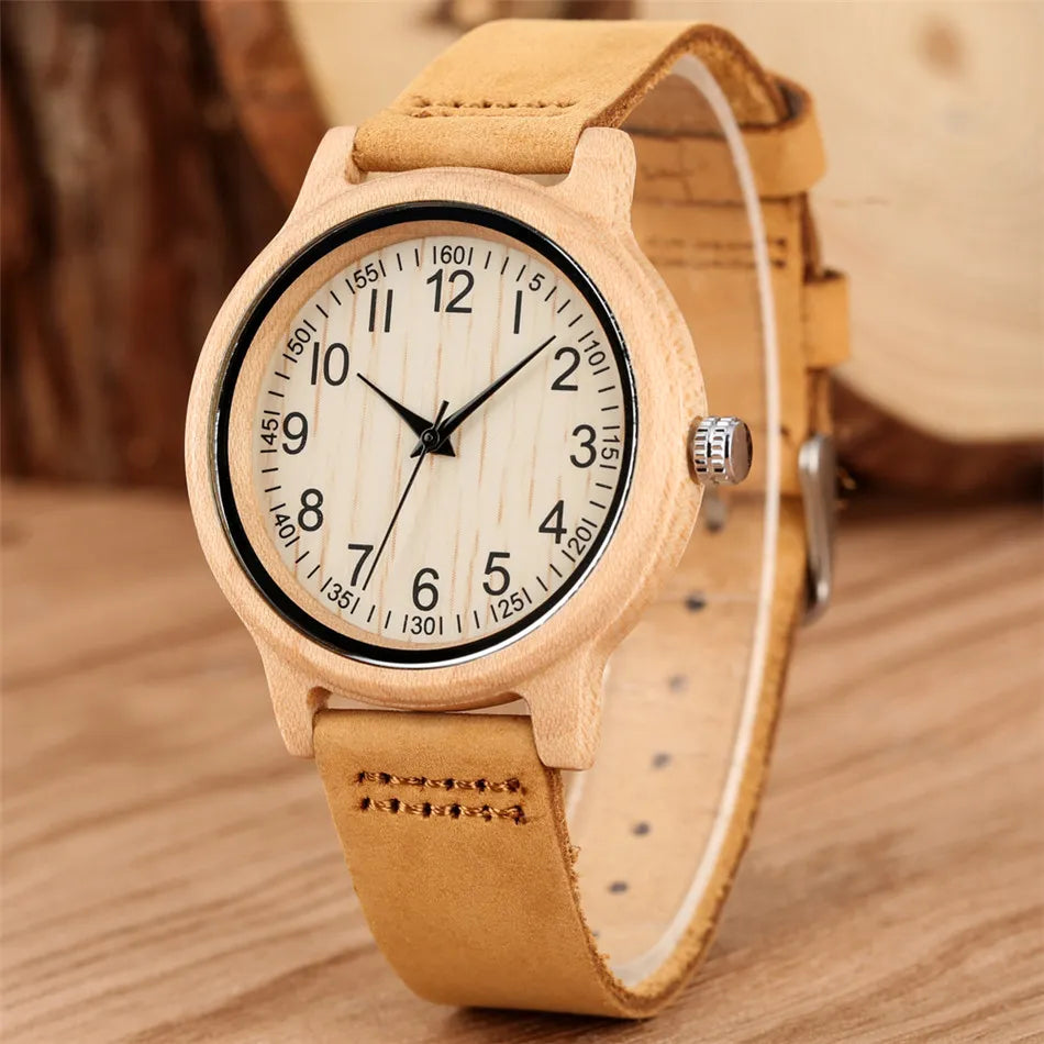 Classic Roman Numerals Display Maple Wood Women's Watches Trendy Brown Genuine Leather Wristband New Fashion Lady Wooden Watch