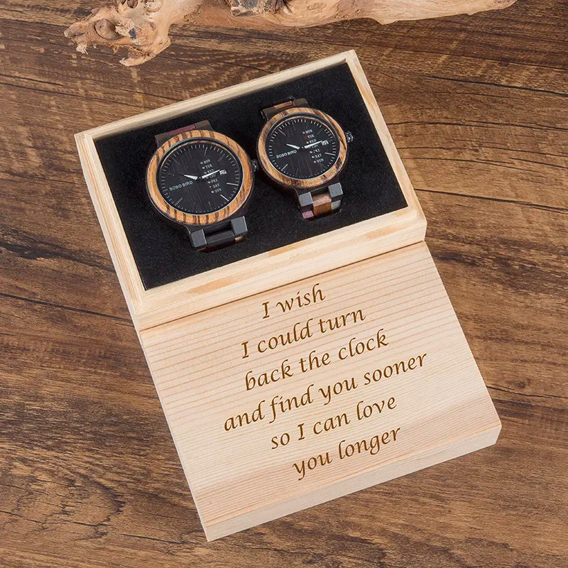 BOBOBIRD Valentine's Day Present Wood Watch Quartz Week Date Timepiece Wood Band Lover Couple Customized Logo Dropshipping