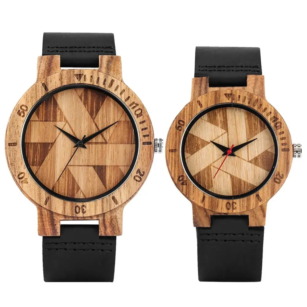 Couple Watch Unique Irregular Geometric Cut Design Men's Wooden Quartz Watches Women Dress Clock Retro Wristwatch Relojes Hombre