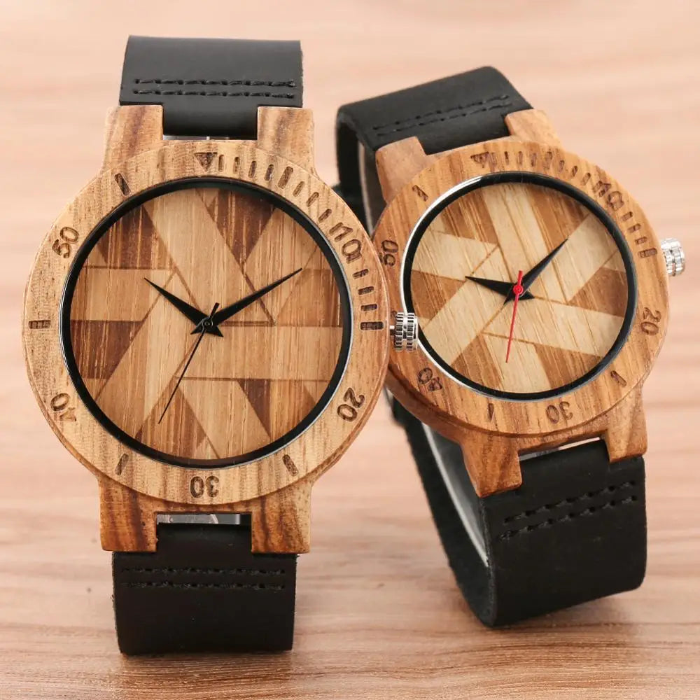 Couple Watch Unique Irregular Geometric Cut Design Men's Wooden Quartz Watches Women Dress Clock Retro Wristwatch Relojes Hombre