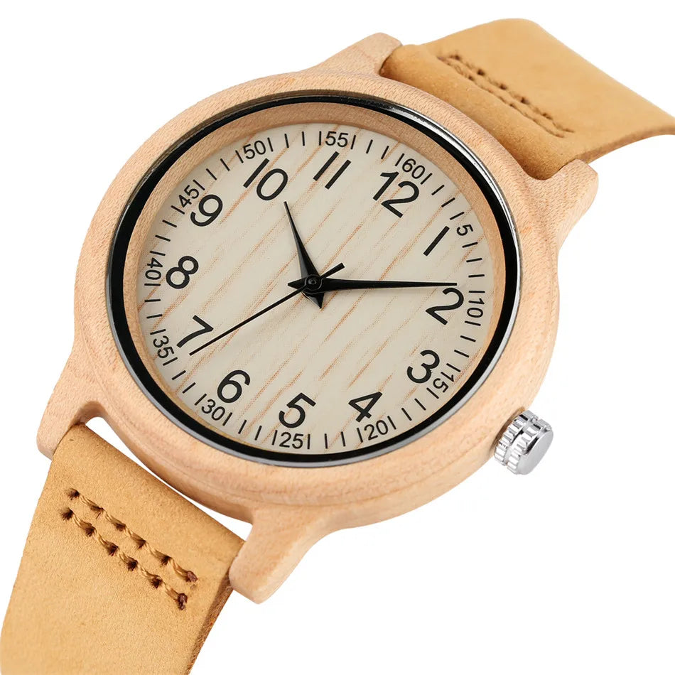 Classic Roman Numerals Display Maple Wood Women's Watches Trendy Brown Genuine Leather Wristband New Fashion Lady Wooden Watch