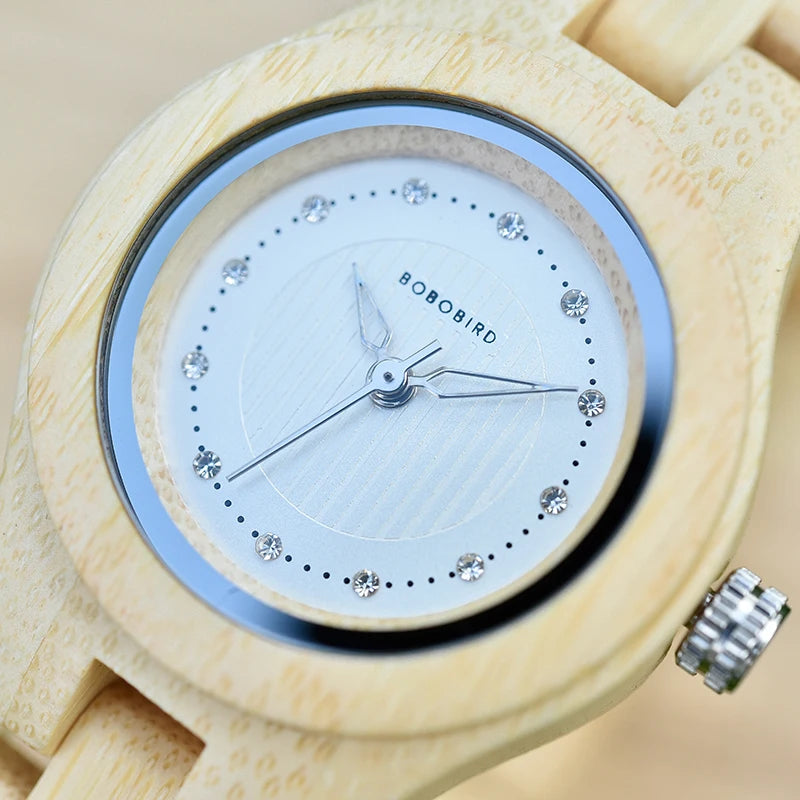 Women Bamboo Wood Watch BOBO BIRD Top Brand Ladies Quartz Wrist watches Female Handmade Natural Wood Clock montre bois femme