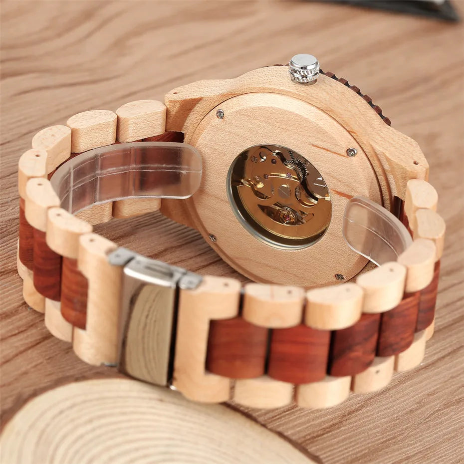 Roman Numerals Display Wooden Men Watch Automatic Mechanical Wood Bangle Wristwatch Self-Winding Luxury Male Clock New 2019