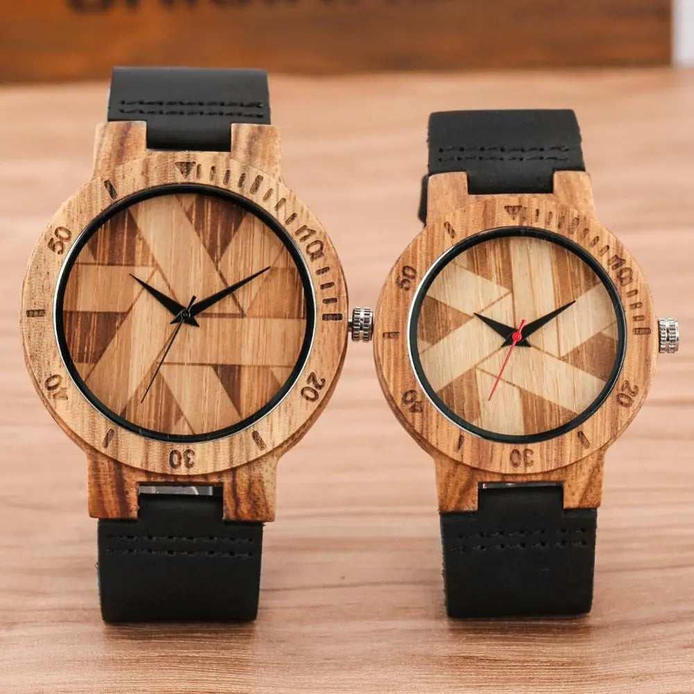 Couple Watch Unique Irregular Geometric Cut Design Men's Wooden Quartz Watches Women Dress Clock Retro Wristwatch Relojes Hombre