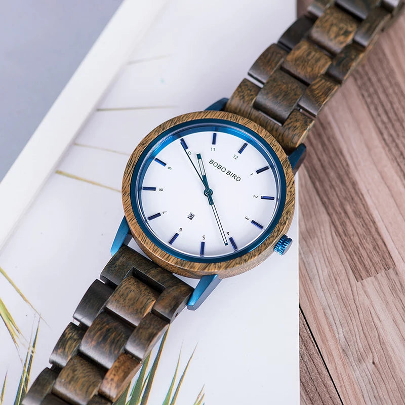 BOBO BIRD Man's Wood Watch Custom Logo Name Women Quartz Wristwatches Ladies Date Display Timepieces Anniversary Gift Dropship