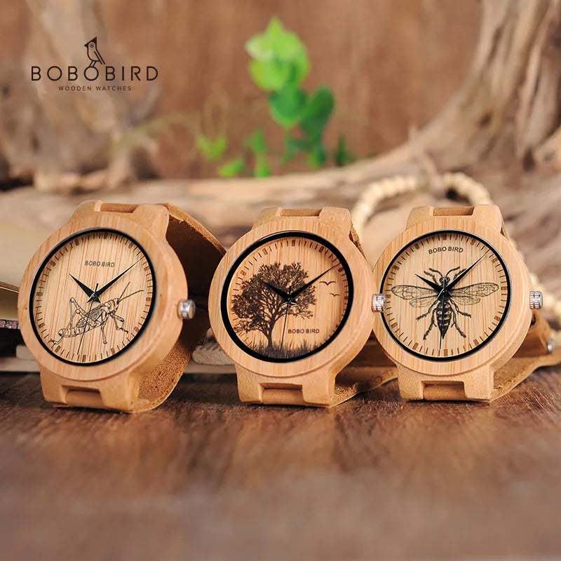 BOBO BIRD Wooden Watches Men Lifelike Special Design UV Print Dial Face Bamboo relogio masculino Gifts Timepieces C-P20