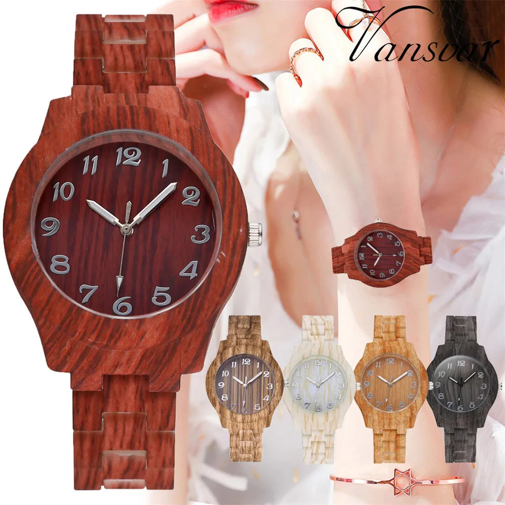 Women Wood Watch Luxury Imitation Wooden Watch Vintage Acrylic Strap Band Quartz Wood Color Watch Female Simple Clock