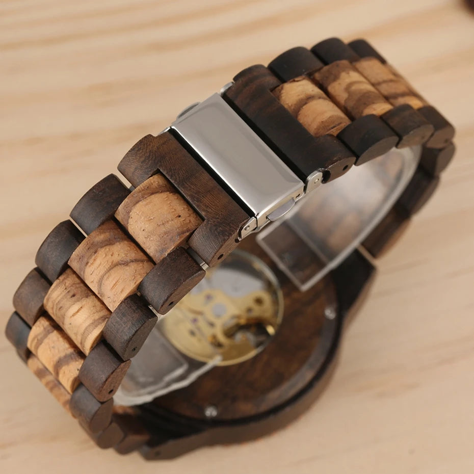 Retro Wooden Watch Mens Automatic Mechanical Watches Adjustable Wood Bracelet Self Winding Clock Hours Wristwatch Relojes Hombre