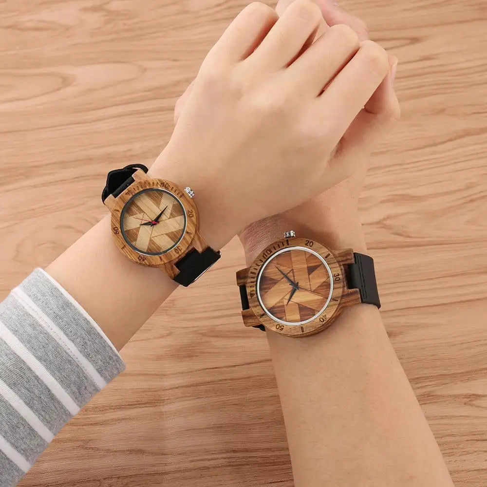 Couple Watch Unique Irregular Geometric Cut Design Men's Wooden Quartz Watches Women Dress Clock Retro Wristwatch Relojes Hombre