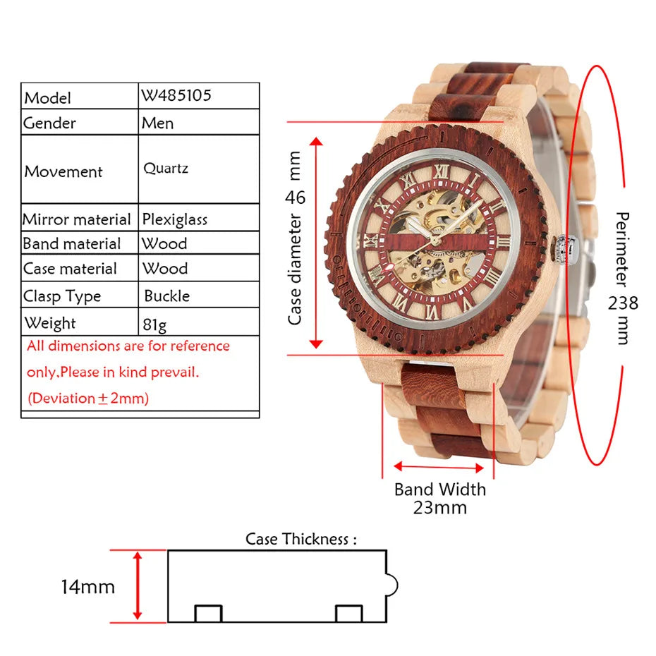 Roman Numerals Display Wooden Men Watch Automatic Mechanical Wood Bangle Wristwatch Self-Winding Luxury Male Clock New 2019