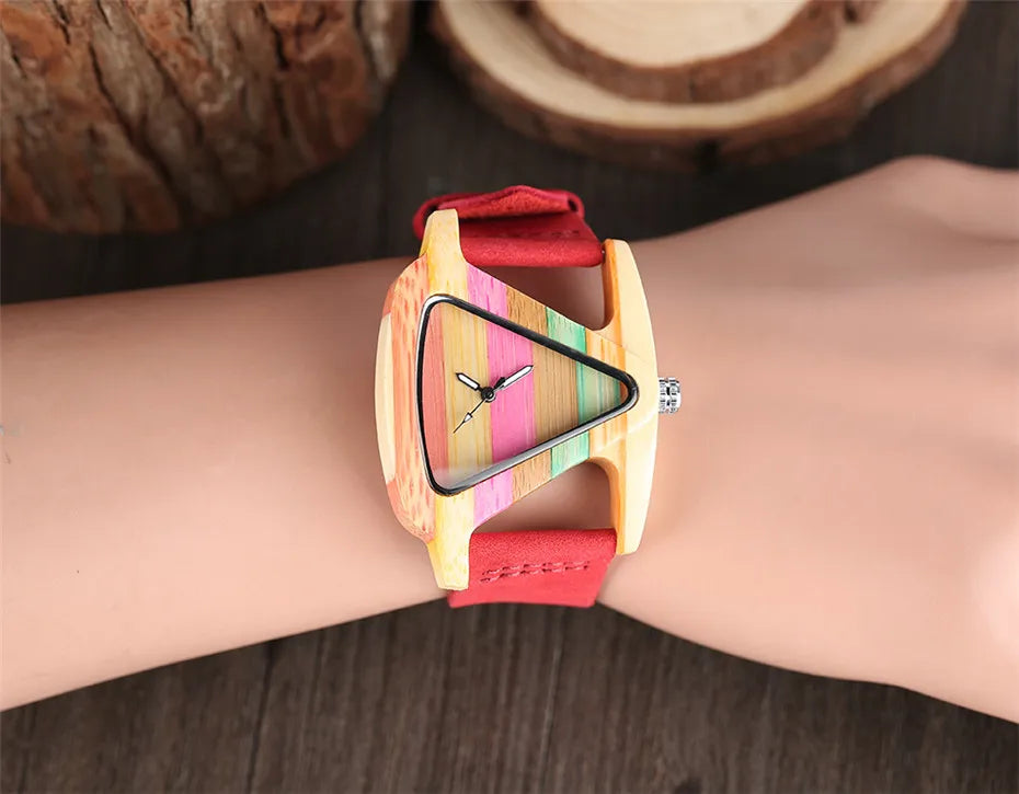 Unique Wood Watch Women Quartz Timepieces Genuine Leather Wristband Elegant Lady Watches Gifts for Female reloj Dropship