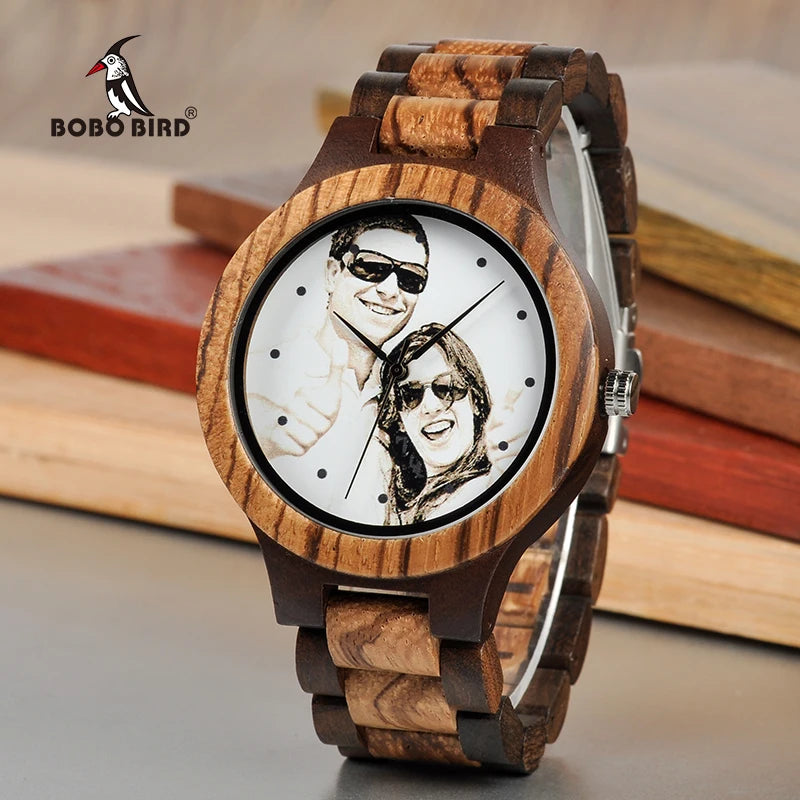 BOBO BIRD Personal Photo Print Customized Logo Wood Watch with Gift Box Relogio Feminino Masculino Unque Creative Cool Stlye