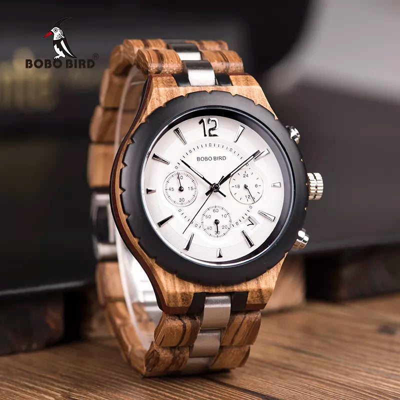 BOBO BIRD Men Watch Wood Luxury Stylish Watches Timepieces Chronograph Military Quartz Great Men's Gift relogio masculino W-R22
