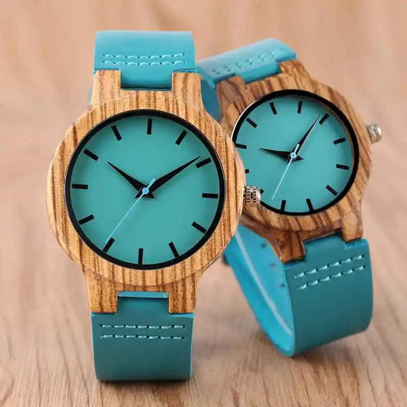 Top Luxury Royal Blue Wood Watch Quartz Wristwatch 100% Natural Bamboo Clock Fashion Leather Valentine's Day Best Gifts 2020 NEW