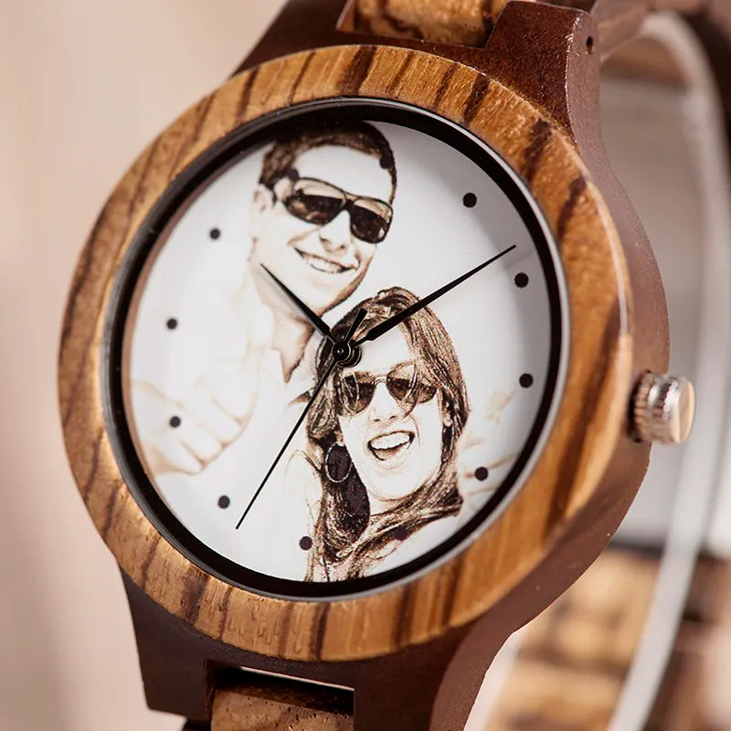 Custom LOGO Printing Your Own Photo Men Watch Unique Bamboo Wood Wristwatch Anniversary Christmas Gift For Lovers and Families