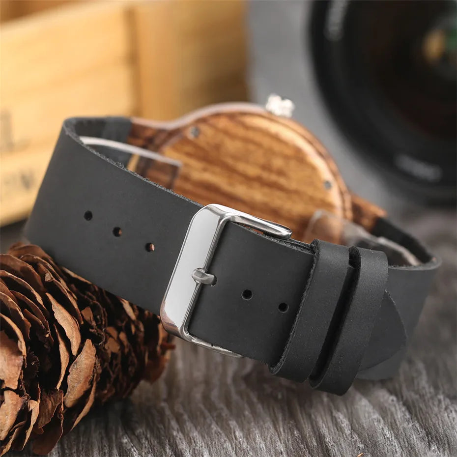 Unique Irregular Pattern Display Wood Watches Quartz Timepiece Men's Genuine Leather Casual Hot Fashion Male Wooden Clock reloj