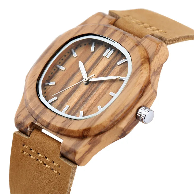 Special Nature Wood Watches for Men Quadrilateral Shape Genuine Leather Leisure Sport Wooden Wristwatches Man Husband Gifts 2017