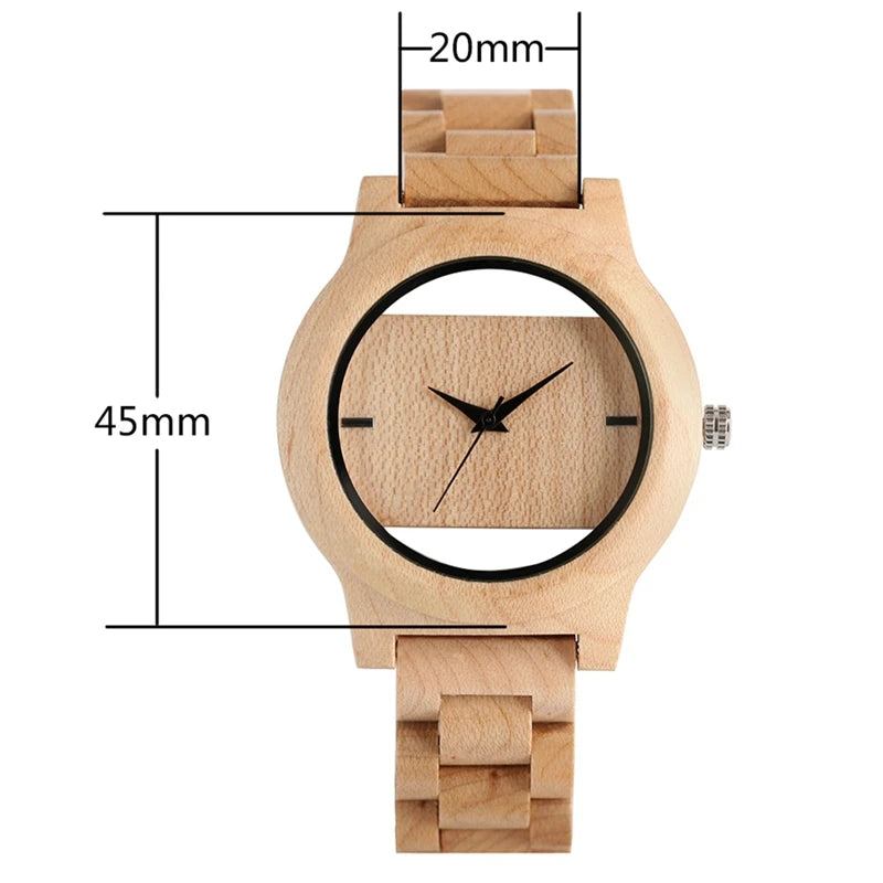 Unique Hollow Dial Men Women Natural Wood Watch with Full Wooden Bamboo Bangle Quartz Wristwatch Novel Handmade Clock Gifts Item