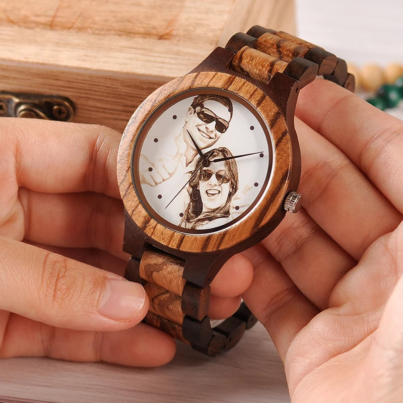Custom LOGO Printing Your Own Photo Men Watch Unique Bamboo Wood Wristwatch Anniversary Christmas Gift For Lovers and Families