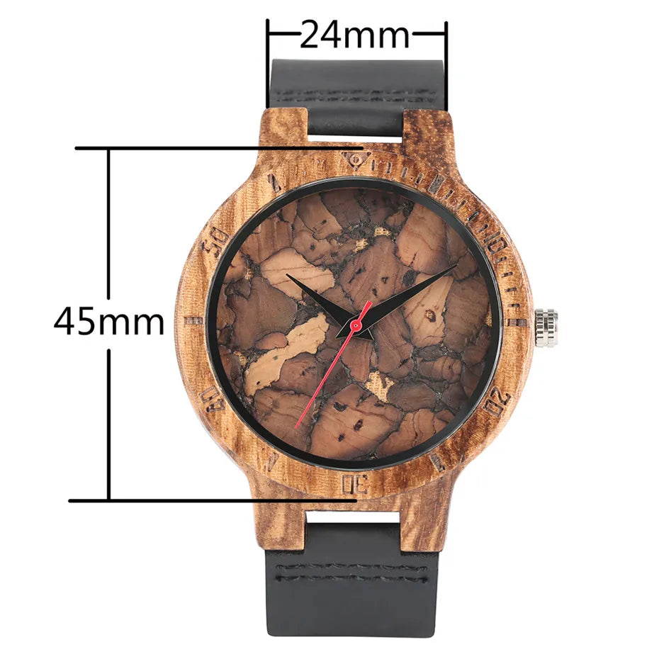 Unique Irregular Pattern Display Wood Watches Quartz Timepiece Men's Genuine Leather Casual Hot Fashion Male Wooden Clock reloj