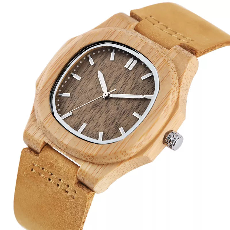 Special Nature Wood Watches for Men Quadrilateral Shape Genuine Leather Leisure Sport Wooden Wristwatches Man Husband Gifts 2017