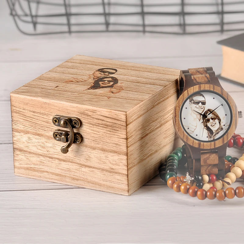 Custom LOGO Printing Your Own Photo Men Watch Unique Bamboo Wood Wristwatch Anniversary Christmas Gift For Lovers and Families