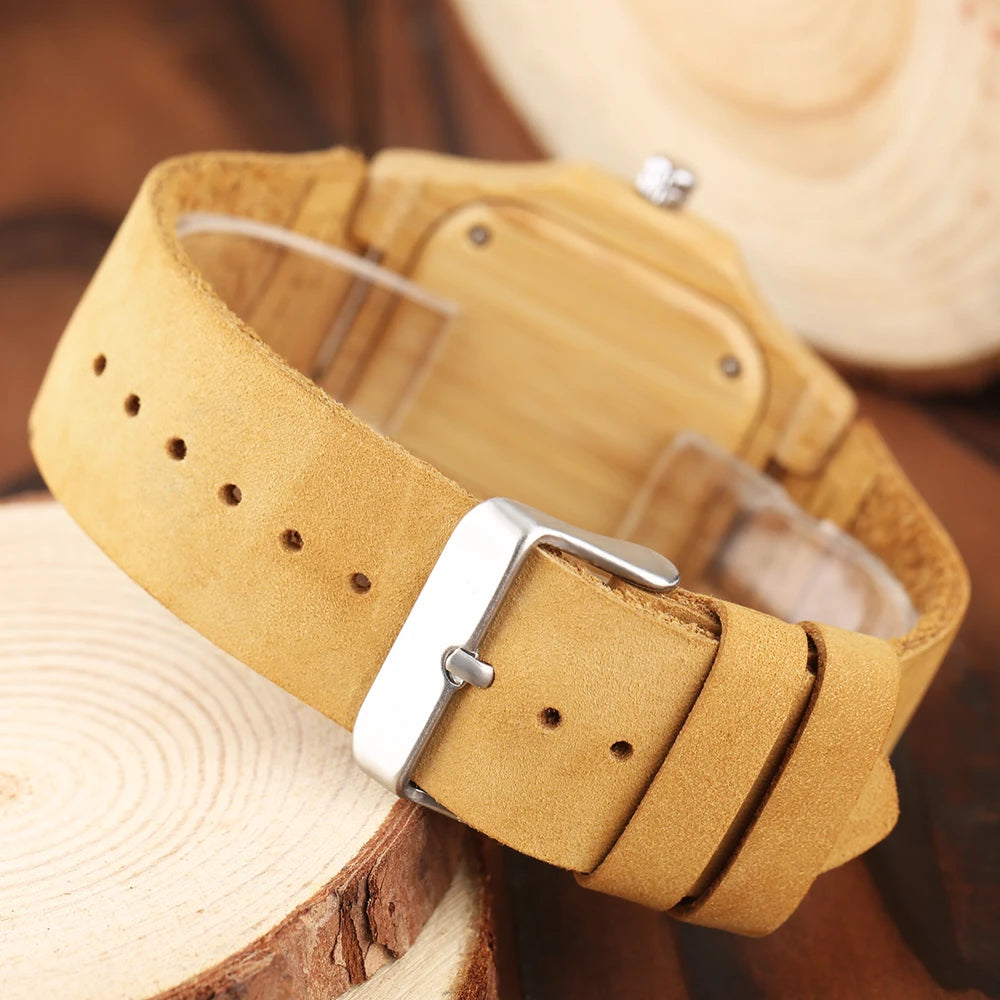 Special Nature Wood Watches for Men Quadrilateral Shape Genuine Leather Leisure Sport Wooden Wristwatches Man Husband Gifts 2017