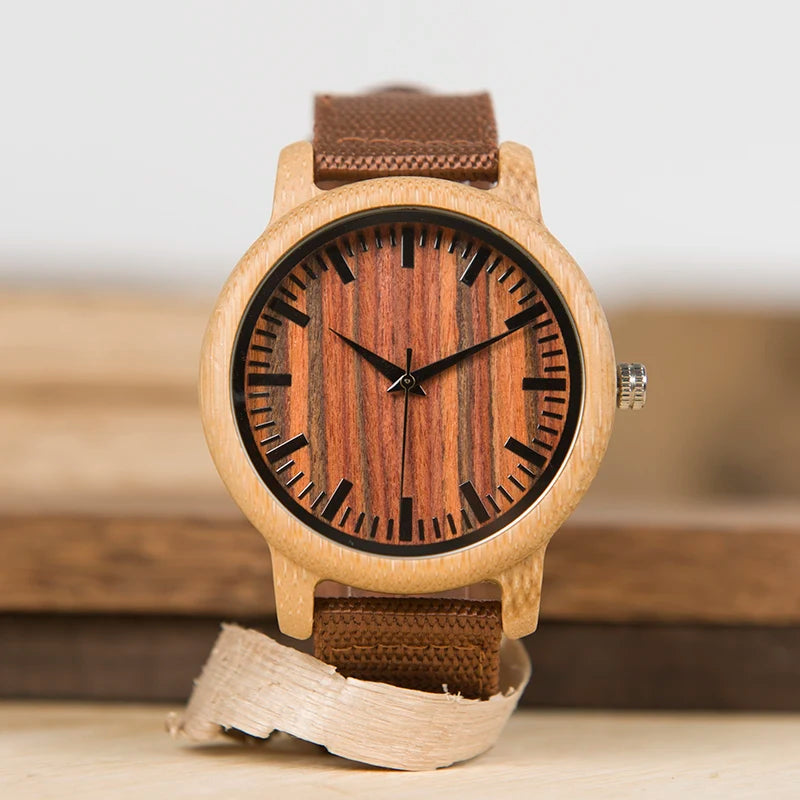 BOBO BIRD Red Nylon Straps Fashion Bamboo Wood Watches LD10 Japan 2035 Quartz Watch for Women Men Accept OEM