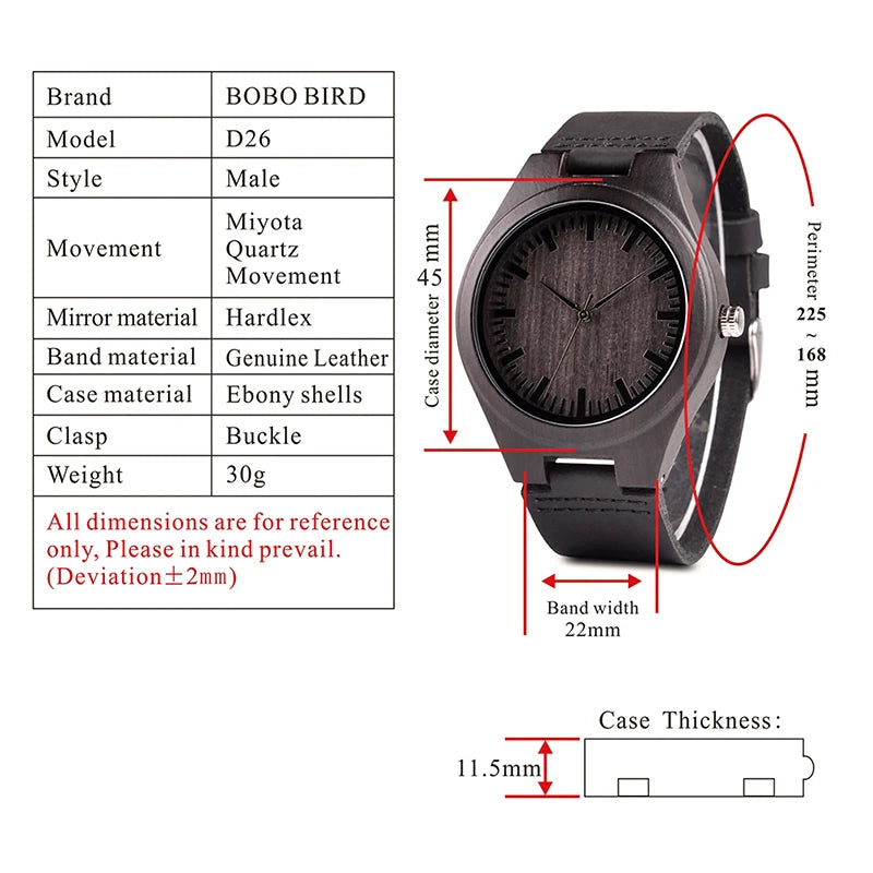 BOBOBIRD Best Gift TO MY Husband Personal Custom Ebony Leather Watch GiftS Personalized Men Wood Wristwatch