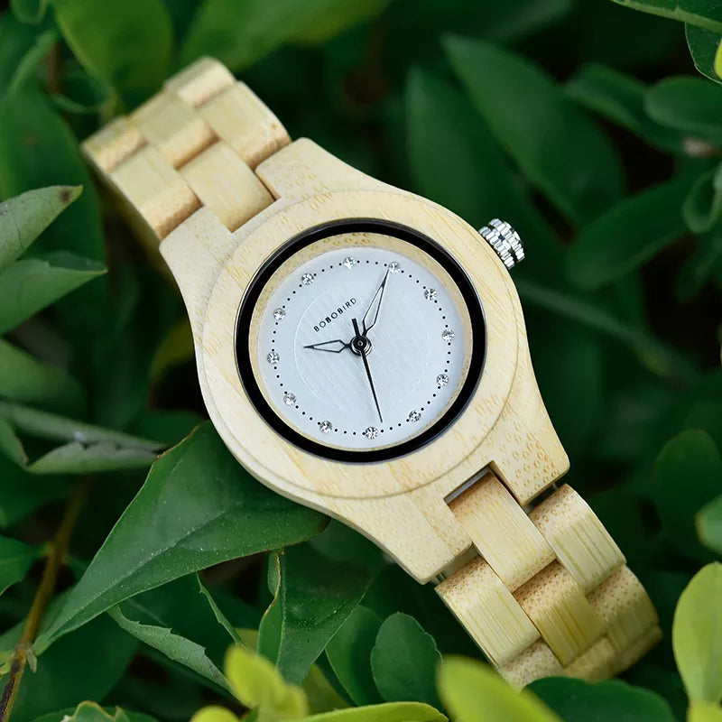 Women Bamboo Wood Watch BOBO BIRD Top Brand Ladies Quartz Wrist watches Female Handmade Natural Wood Clock montre bois femme