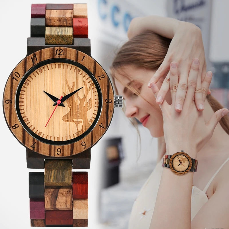 Women Fashion Wood Watch Vintage Mixed Color Clock Quartz Analog Wristwatches Sports Women's Wooden Bracelet Watch Montre Femme