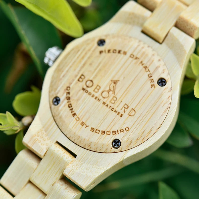 Women Bamboo Wood Watch BOBO BIRD Top Brand Ladies Quartz Wrist watches Female Handmade Natural Wood Clock montre bois femme