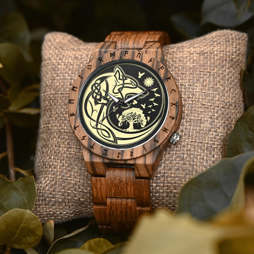 Viking Watches BOBO BIRD Wooden Men Watch Top Japanese Quartz Movement Wristwatch with Helm of Awe Runic Circle Fashion Gift Box