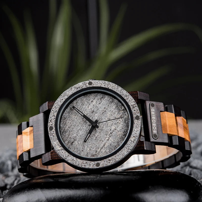 BOBO BIRD New Design Marble Stone Wooden Watches Men Christmas Gifts Japan Movement Quartz Wristwatches Timepieces Dropshipping