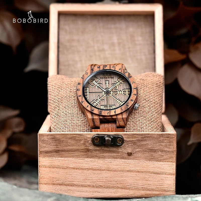 BOBO BIRD Viking Vegvisir Man's Wooden Watches Vintage Watch for Men Wood Clock Support Logo Customized, Dropshipping