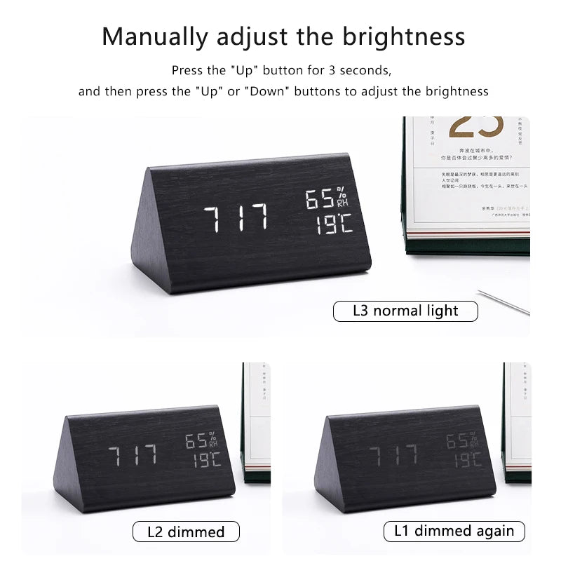 Digital Clock LED Wooden Alarm Clock Table Sound Control Electronic Clocks Desktop USB/AAA Powered Desperadoes Home Table Decor