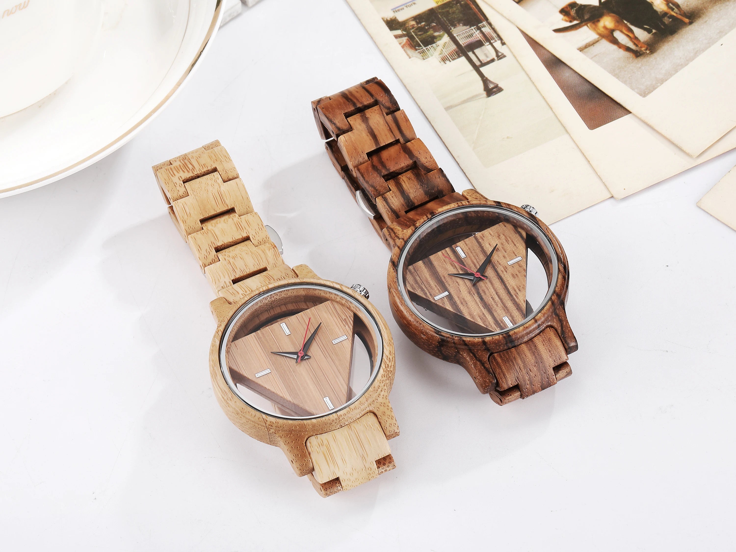 Unique Hollow Dial Men Women Natural Wood Watch with Full Wooden Bamboo Bangle Quartz Wristwatch Novel Handmade Clock Gifts Item