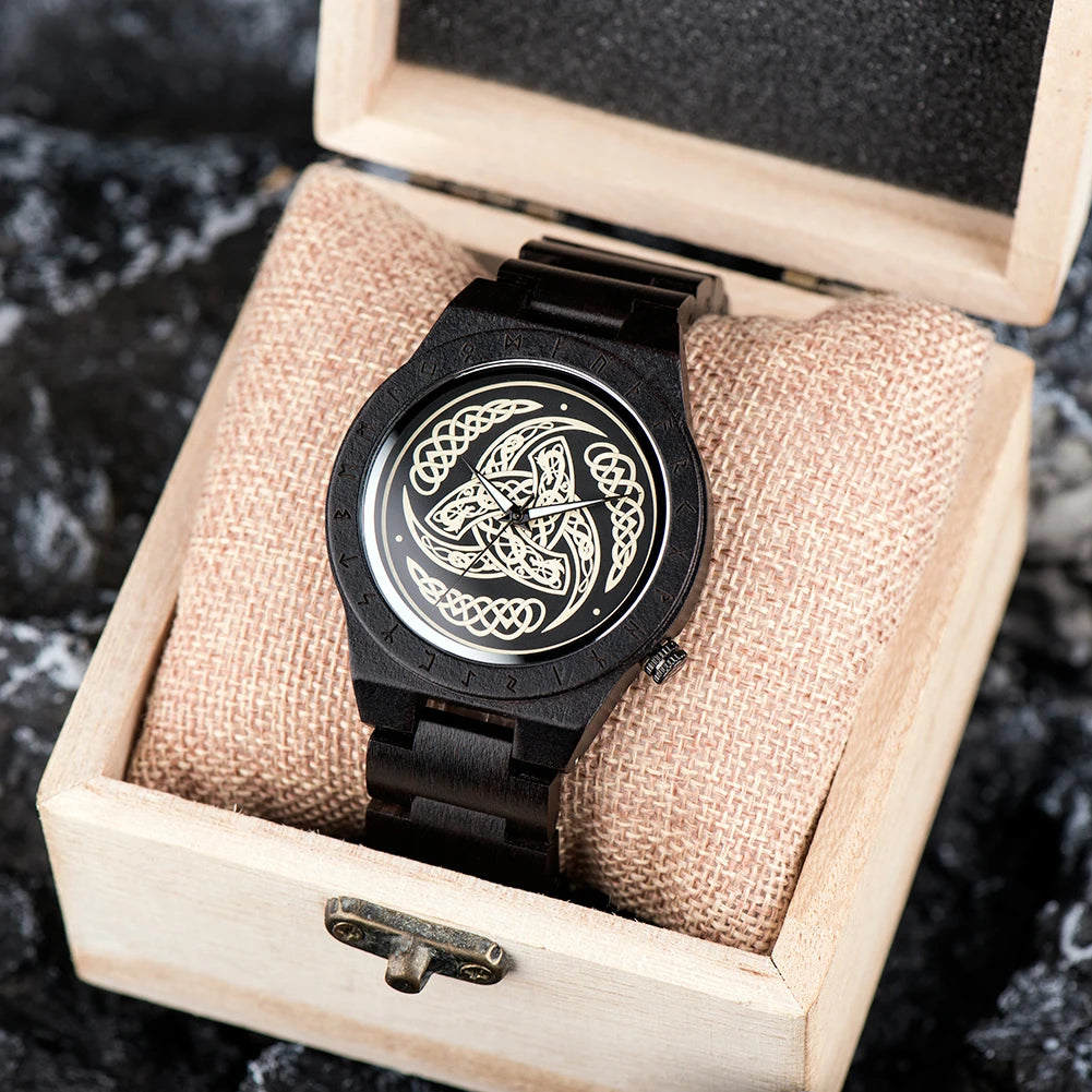 BOBO BIRD Wooden Men's Quartz Watches Viking Warriors Symbol Wristwatch Vintage Fashion Timepieces relogio masculino Gifts Box