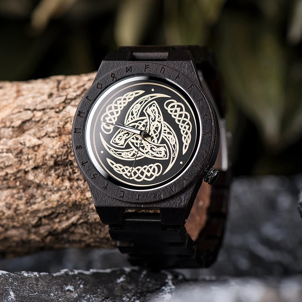 BOBO BIRD Wooden Men's Quartz Watches Viking Warriors Symbol Wristwatch Vintage Fashion Timepieces relogio masculino Gifts Box