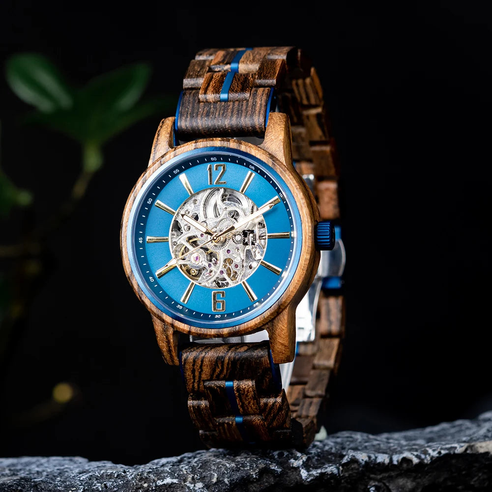 BOBO BIRD New Mechanical Watches for Men Real Wood Luxury Skeleton Automatic Watch Engraved Man Gift for Xmas relojes mecánicos