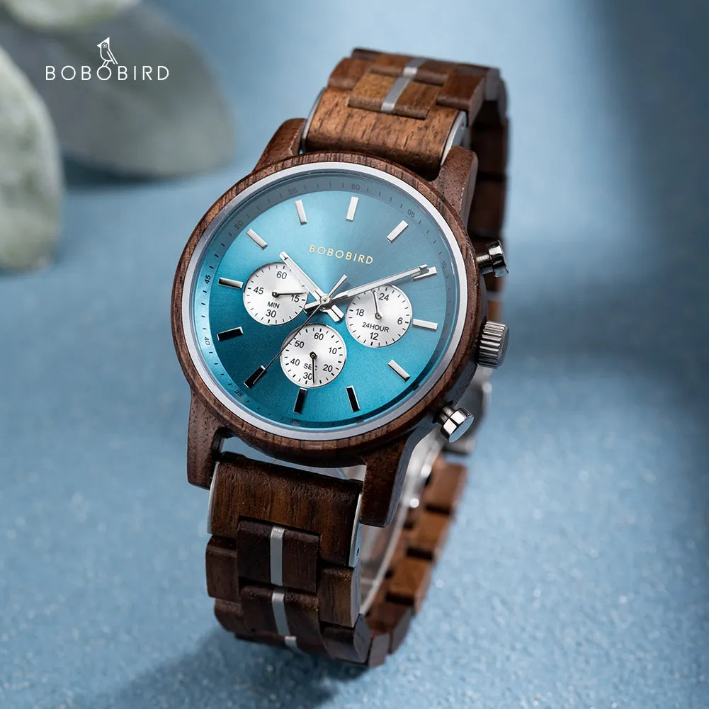 BOBO BIRD Mens Watches Top Brand Business Chronograph Quartz Watch Men Wood Wristwatch Water Resistant 2022 Relogio Masculino