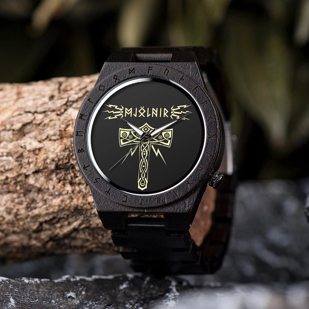 Viking Watches BOBO BIRD Wooden Men Watch Top Japanese Quartz Movement Wristwatch with Helm of Awe Runic Circle Fashion Gift Box