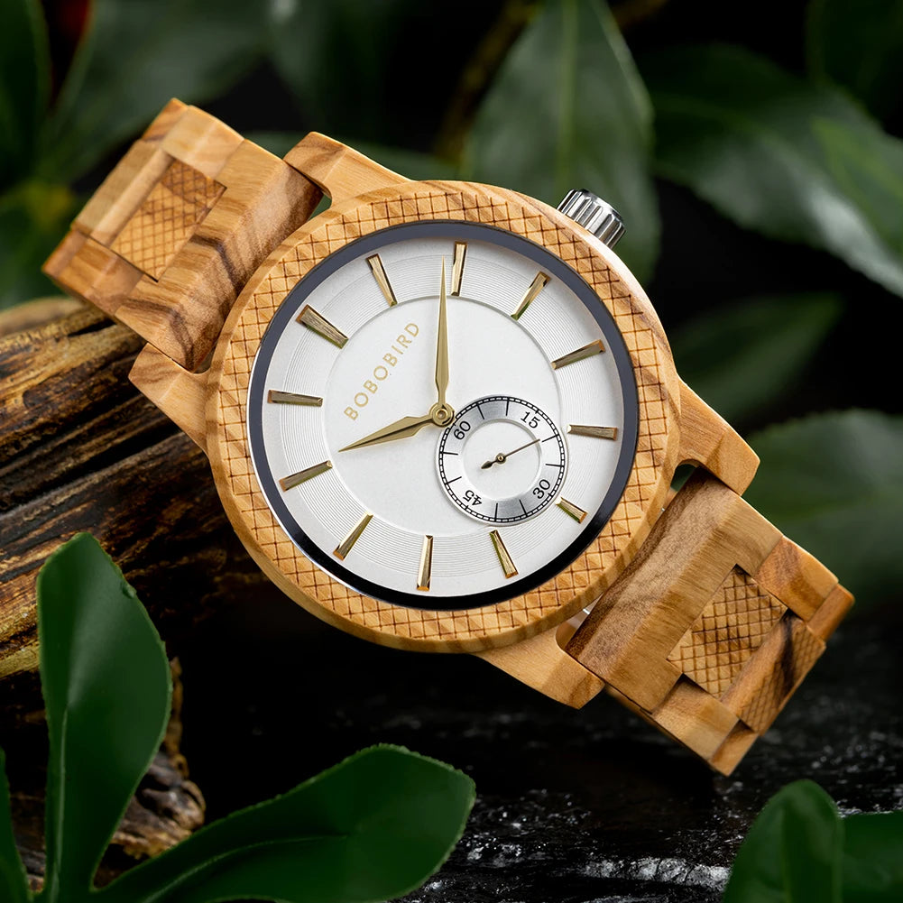BOBO BIRD Wood Watch Men Luxury Stylish Quartz Watches Engraved Wooden Timepieces Chronograph Wristwatch Male Clock Custom Gift