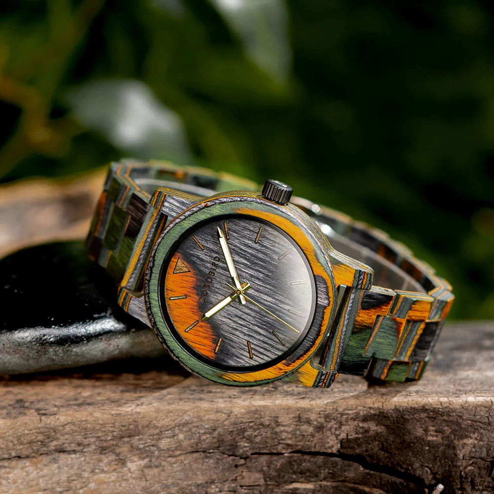BOBOBIRD Wooden Watch Men's Wristwatch Japanese Quartz Movement Crazy Horse Leather Fashion Casual Engraved Watches Custom Gift