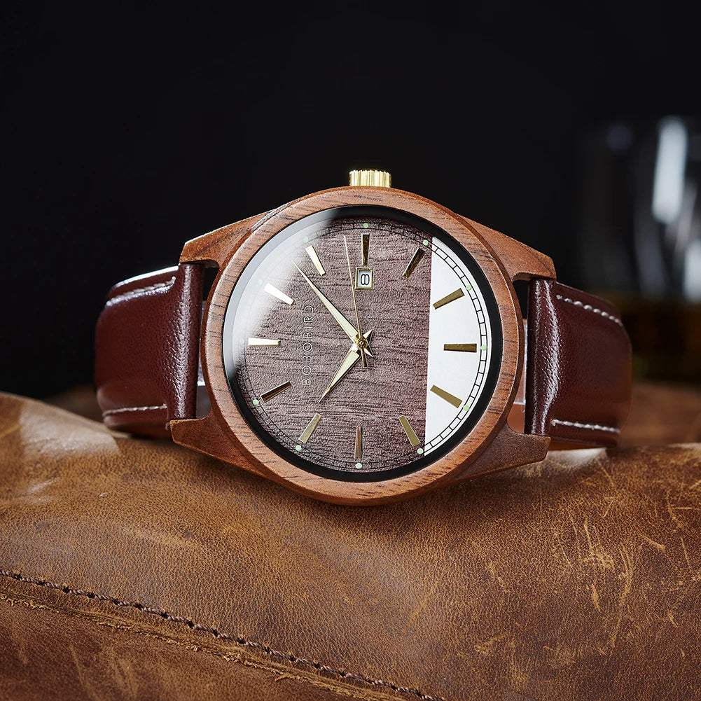 Men's Leather Wristwatch New BOBO BIRD Watch Men Wooden Watches Special Design Japanese Quartz Movement Timepieces Great Gift